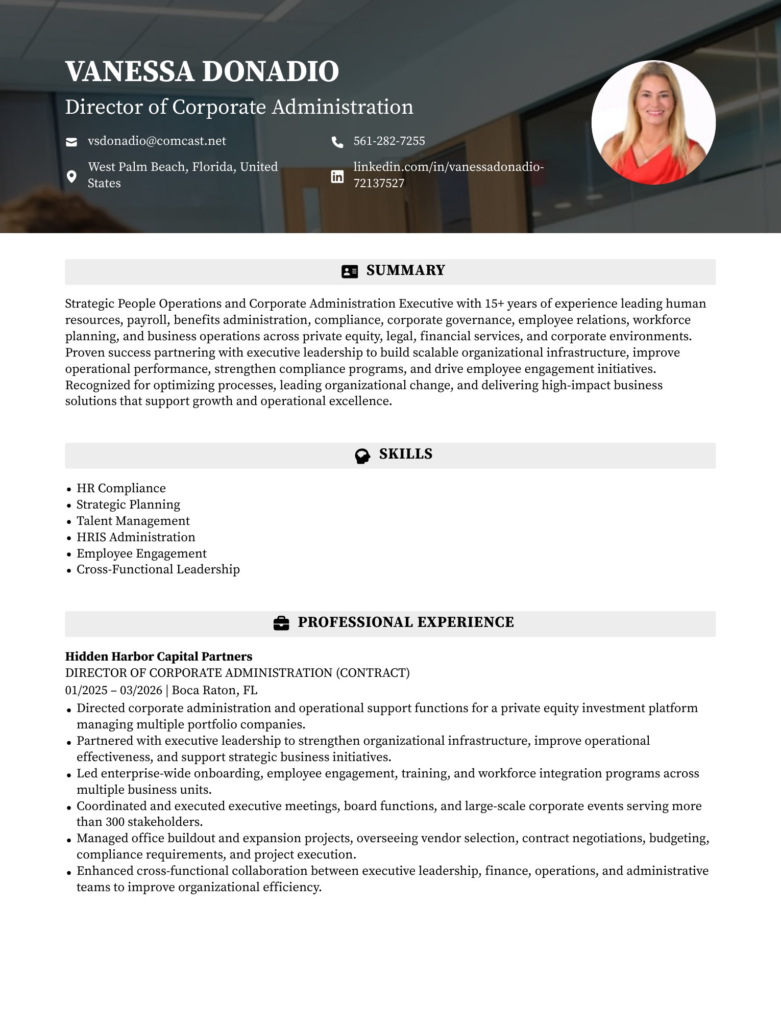 Vanessa Donadio's executive resume preview